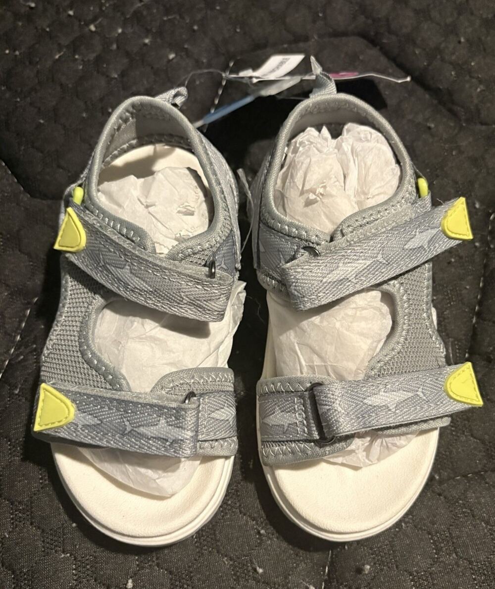 OshKosh B'gosh Gray Yellow Strappy Hook & Loop Sandals Kids US 9 - Picture 1 of 6